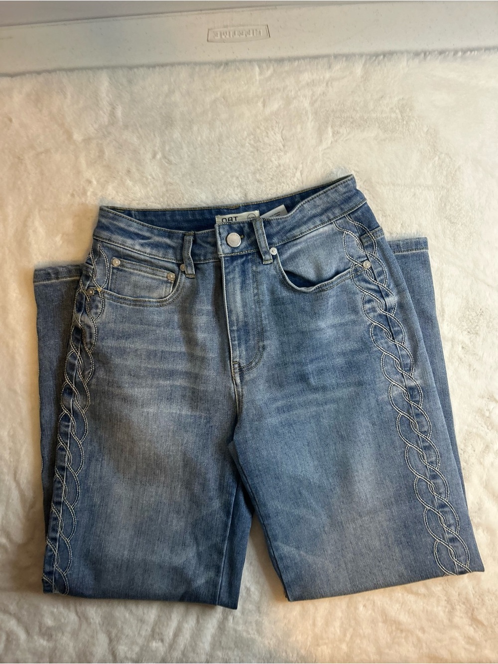 OAT New York Jeans 0 25 Blue Denim Braided Embroidered Side Detail - Picture 5 of 10